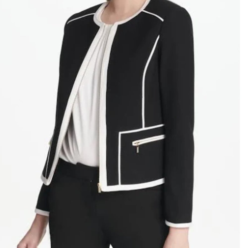 Calvin Klein Women's Contrast-Trim Jacket Black/White size 4